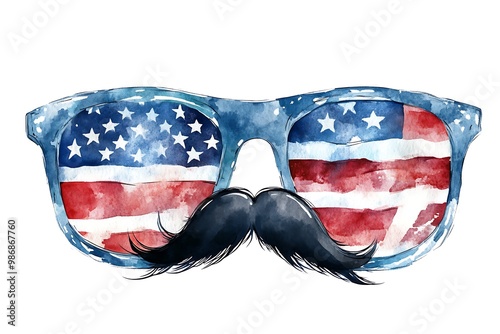 Sunglasses and mustaches. American flag.