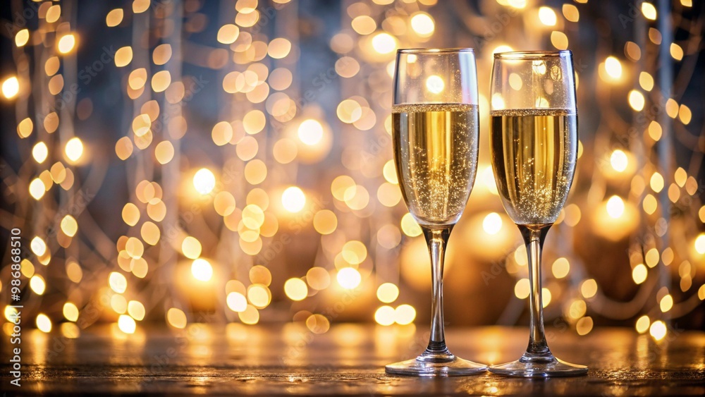 Two Glasses of Champagne with Bokeh Lights Background Two Glasses of Champagne with Bokeh Lights Background