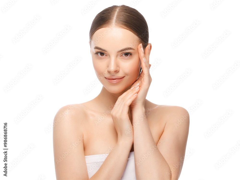 Beauty portrait of woman or female model holding hands near face with perfect clean skin Beauty portrait of woman or female model holding hands near face with perfect clean skin