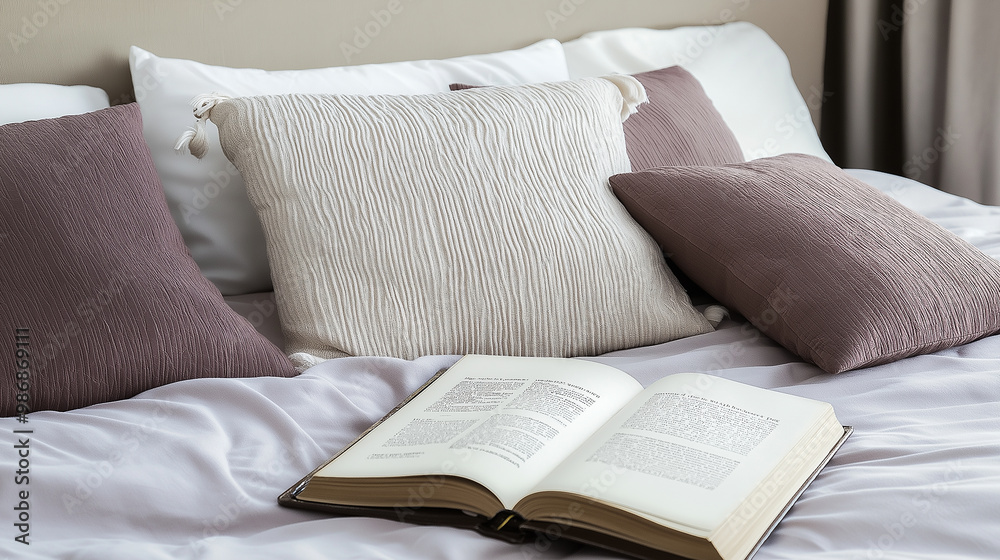 The interior of the bedroom, with a large bed in bright colors. The comfort of home. The interior of the bedroom, with a large bed in bright colors. The comfort of home.