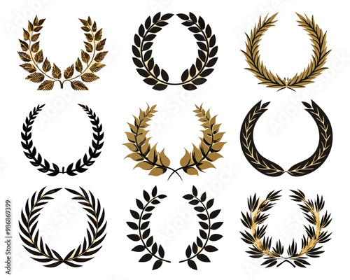 Laurel Wreath Icon Set - Classic and Minimalist Wreaths  Illustrator Artwork Frame Collection