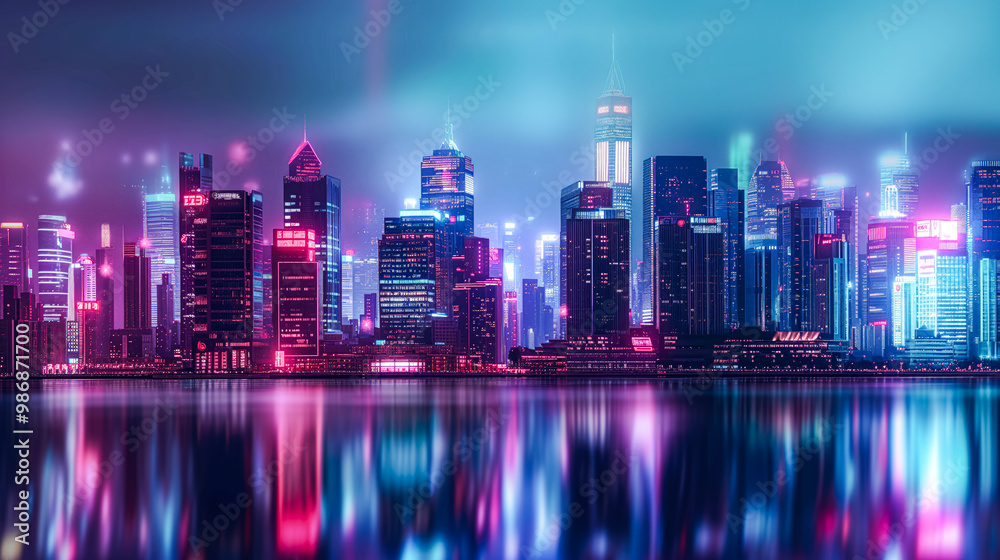 Fototapeta premium Cityscape Innovation: A Bright Digital Future in Cyberspace with Abstract Background