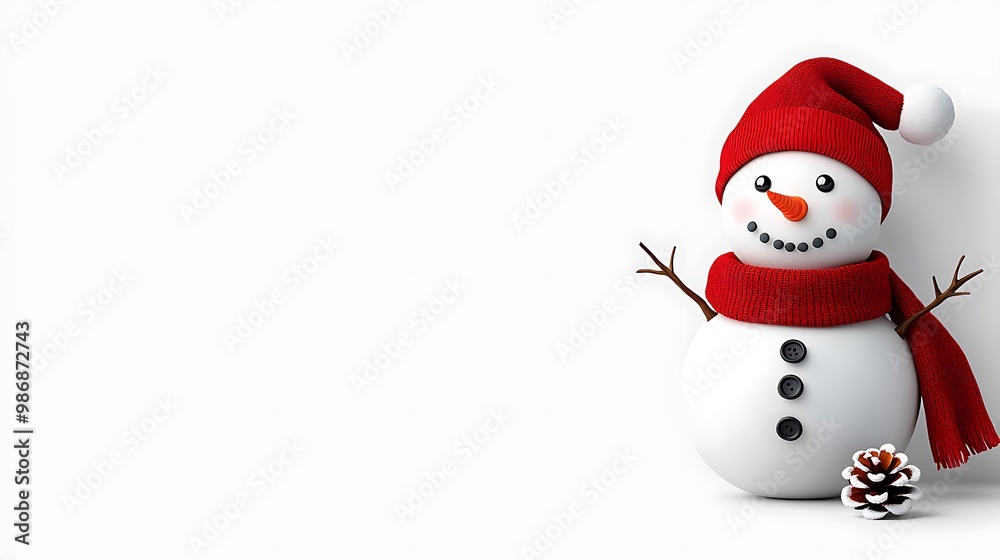 Cheerful Snowman in Red Hat and Scarf for Winter Fun
