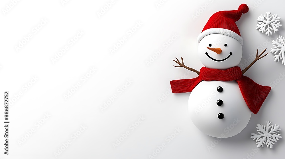 Cheerful Snowman with Red Hat and Scarf for Winter Joy Cheerful Snowman with Red Hat and Scarf for Winter Joy