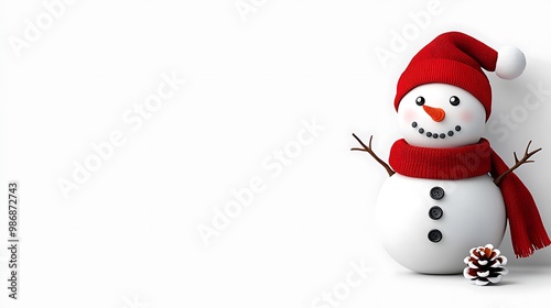 Cheerful Snowman in Red Hat and Scarf for Winter Fun