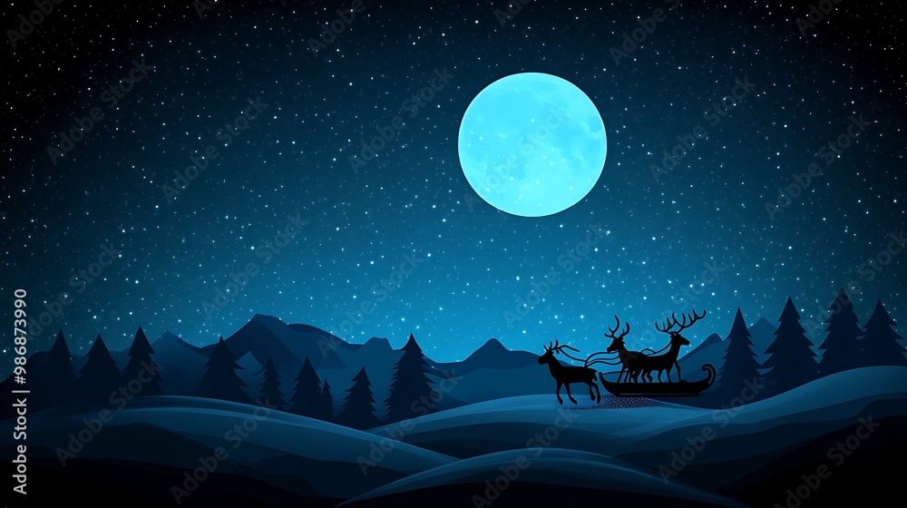 Sleigh Ride Under a Full Moon in Winter Landscape Sleigh Ride Under a Full Moon in Winter Landscape