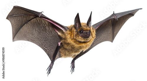 Flying bat with outstretched wings, isolated on transparent cutout background