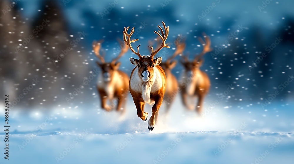 Majestic Deer Running in a Snowy Landscape Majestic Deer Running in a Snowy Landscape