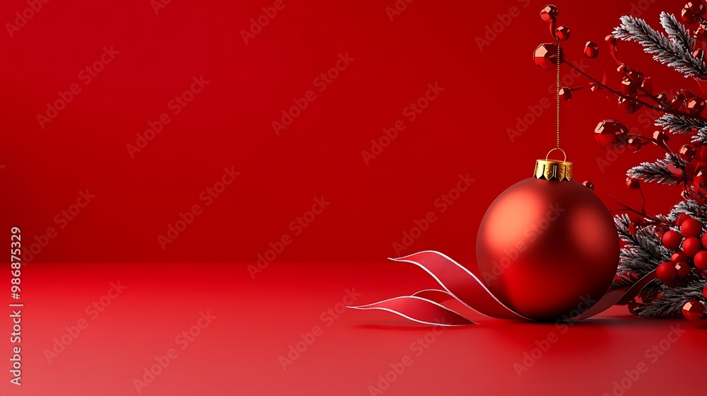 Festive Red Ornament on Vibrant Holiday Background Festive Red Ornament on Vibrant Holiday Background