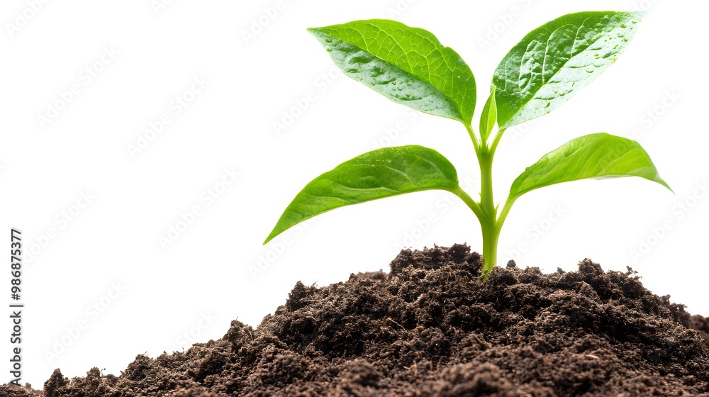 Closeup of a young plant sprouting from soil, isolated on a white transparent background, illustrating growth and new beginnings. Closeup of a young plant sprouting from soil, isolated on a white transparent background, illustrating growth and new beginnings.