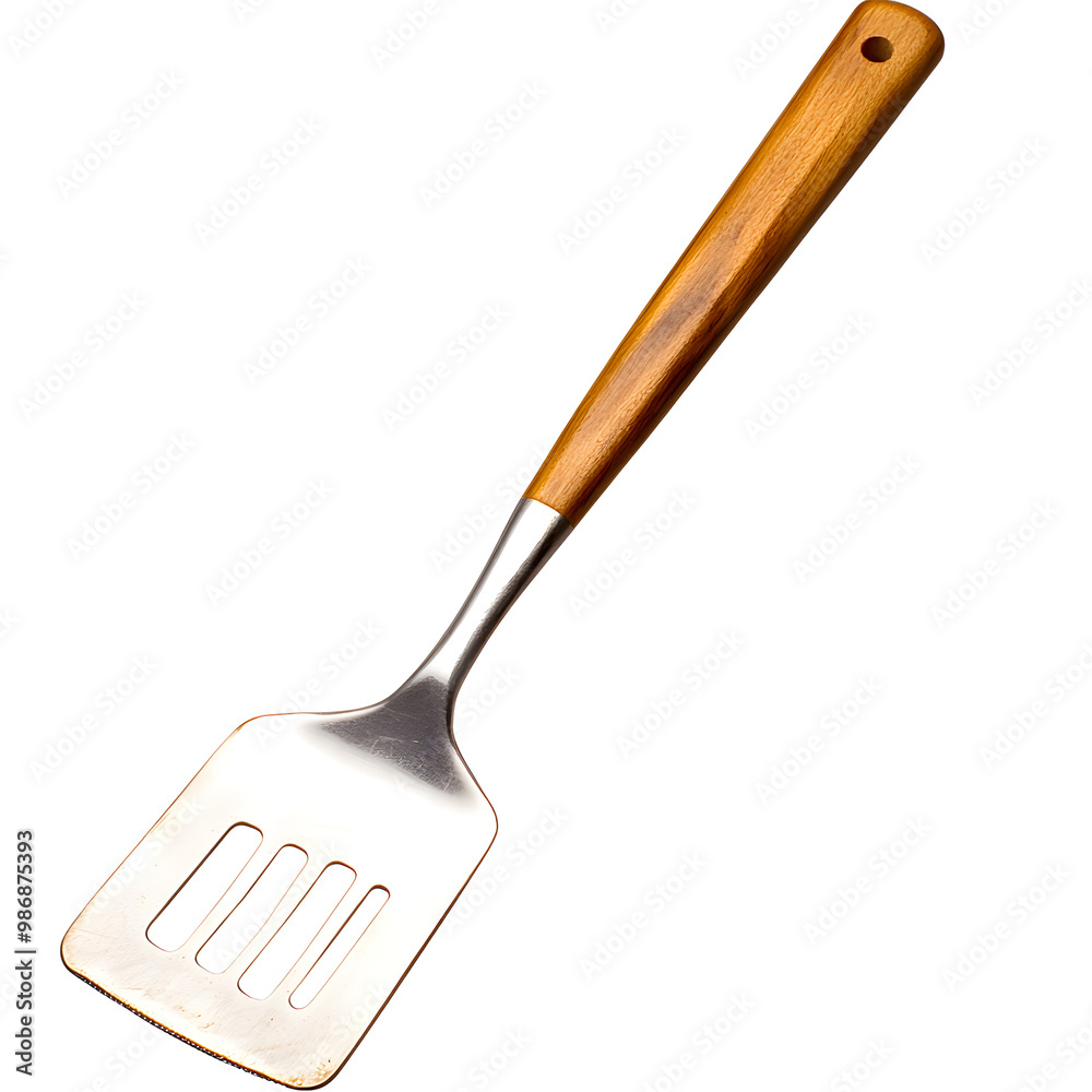 Wooden handle metal spatula for cooking isolated on white background Wooden handle metal spatula for cooking isolated on white background