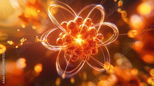 Detailed 3D Illustration of Nuclear Fission Process Showcasing Atomic Structure and Energetic Interactions for Educational Purposes