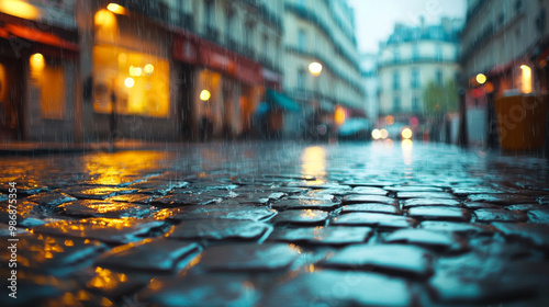 Wallpaper Mural A rainy city street with a cobblestone sidewalk Torontodigital.ca