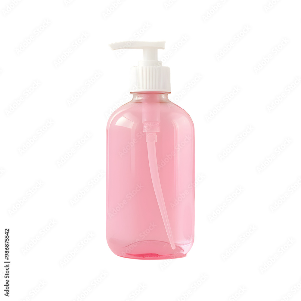 A pink bottle with pump dispenser A pink bottle with pump dispenser