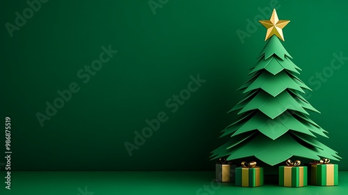 Wallpaper Mural Paper Christmas Tree with Gifts on Green Background Torontodigital.ca