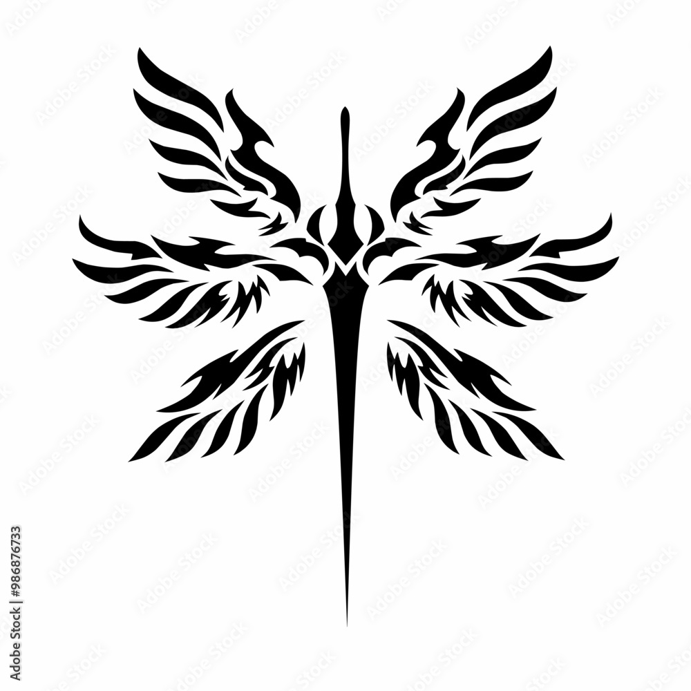 Obraz premium illustration vector graphic of tribal art design sword with six wings