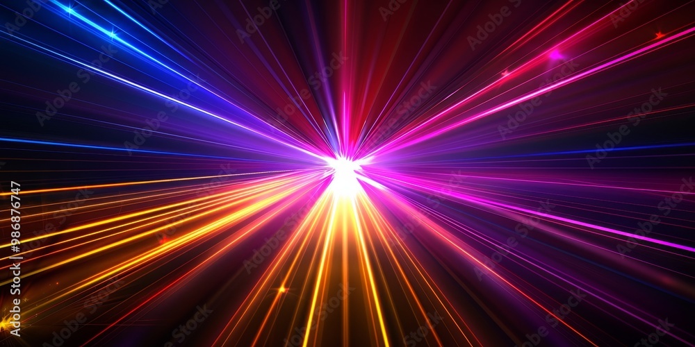 Fototapeta premium Stunning image of multi-colored laser lights creating complex patterns and reflections in a dark setting, perfect for vibrant concert or party scenes
