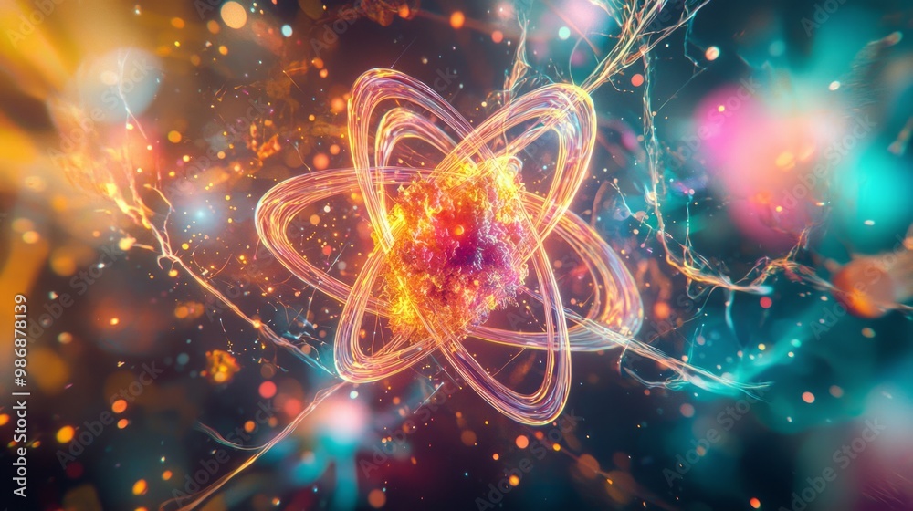 Glowing Fusion: Illuminated Atomic Interactions in Vibrant 3D Render Glowing Fusion: Illuminated Atomic Interactions in Vibrant 3D Render