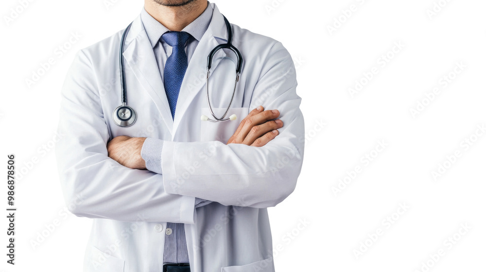 A man in a white lab coat with a stethoscope around his neck. isolated on transparent background, PNG file A man in a white lab coat with a stethoscope around his neck. isolated on transparent background, PNG file