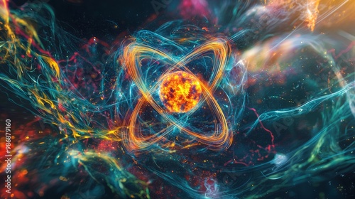 Energetic Nuclear Fission: Abstract Atom Splitting with Vibrant Energy Swirls