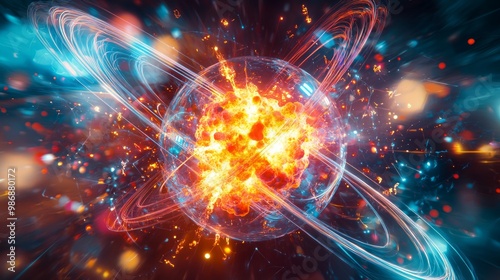 Atomic Artistry: Stunning Depiction of Nuclear Fission with Vibrant Energy Rays