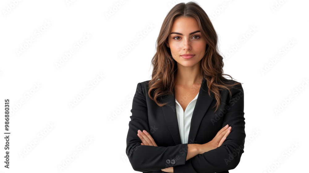 A woman in a business suit is standing with her arms crossed. isolated on transparent background, PNG file A woman in a business suit is standing with her arms crossed. isolated on transparent background, PNG file