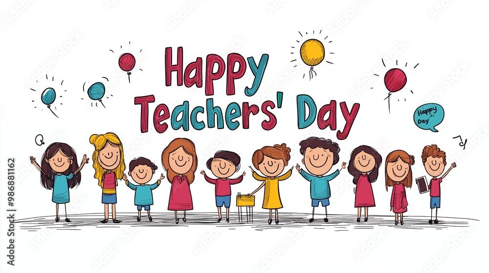 a poster of Happy Teachers Day with kids holding hands a poster of Happy Teachers Day with kids holding hands