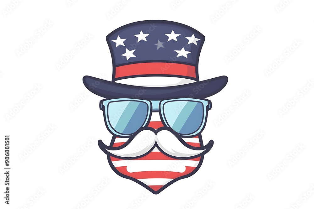 American-style character with a beard, glasses, mustache and glasses. logo on a white background American-style character with a beard, glasses, mustache and glasses. logo on a white background