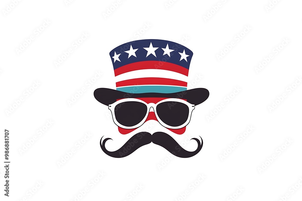 Fototapeta premium Usa hat glasses and mustache design, United states america independence labor day nation us country and national theme.