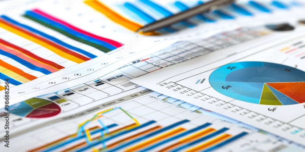 © kwanchaift - An organized financial workspace with portfolio analysis documents, including line graphs, pie charts, and data sheets, illustrating thorough examination and investment strategies