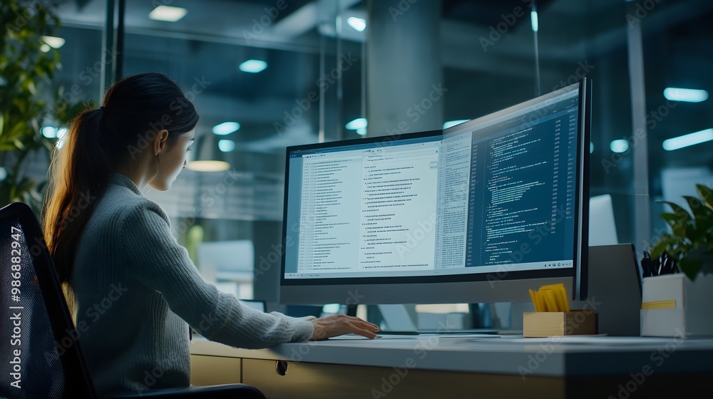 Computer user managing an email message and communication with a client mail list. Computer user managing an email message and communication with a client mail list.