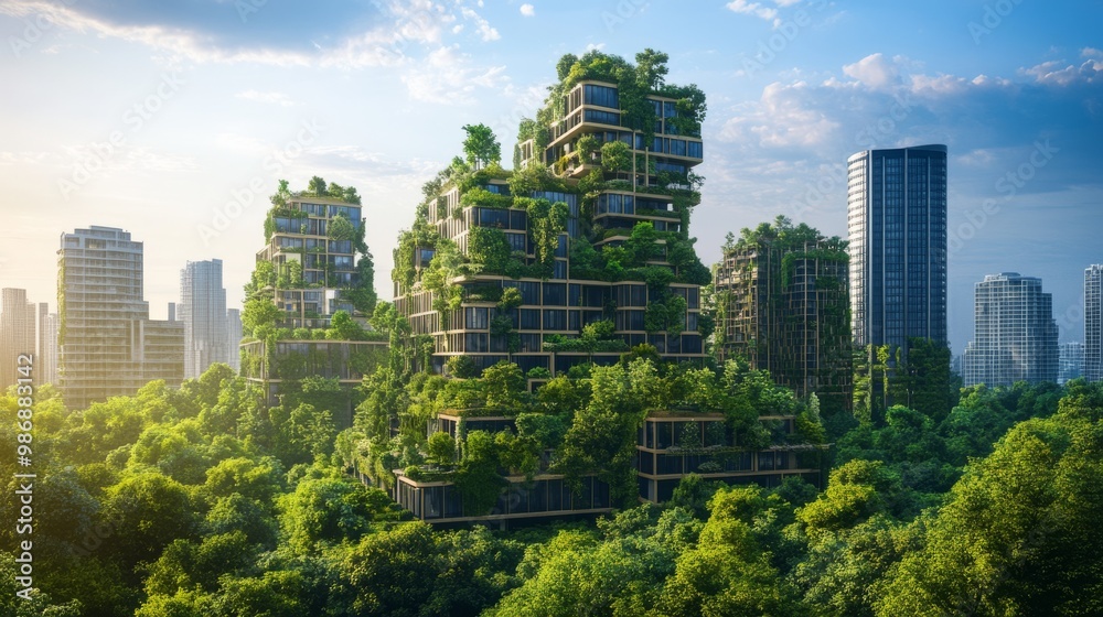 Obraz premium Green city with abundant parks and sustainable infrastructure,