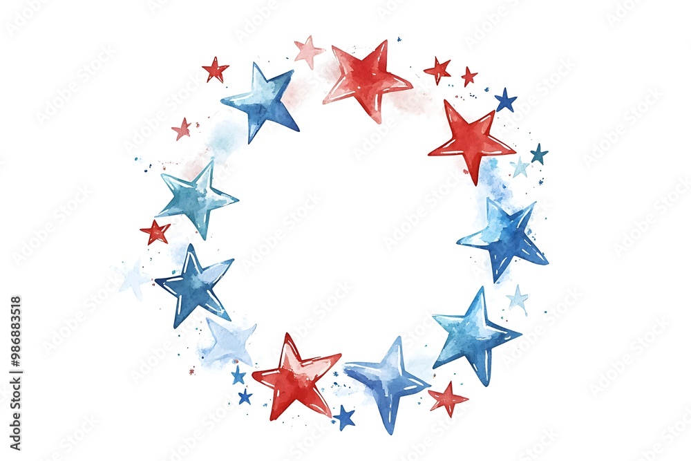 A circular frame surrounded by red, white, and blue stars, perfect for highlighting American-themed content or celebrations A circular frame surrounded by red, white, and blue stars, perfect for highlighting American-themed content or celebrations