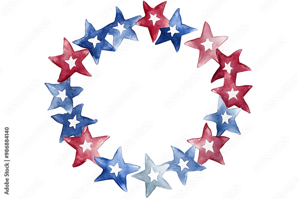 A circular frame surrounded by red, white, and blue stars, perfect for highlighting American-themed content or celebrations A circular frame surrounded by red, white, and blue stars, perfect for highlighting American-themed content or celebrations