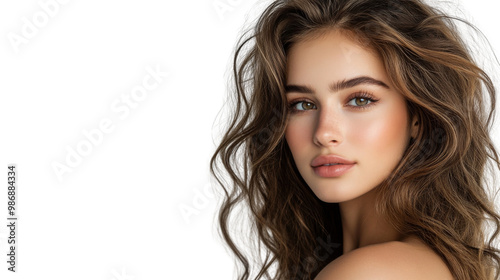 A woman with long brown hair and a tan complexion. isolated on transparent background, PNG file