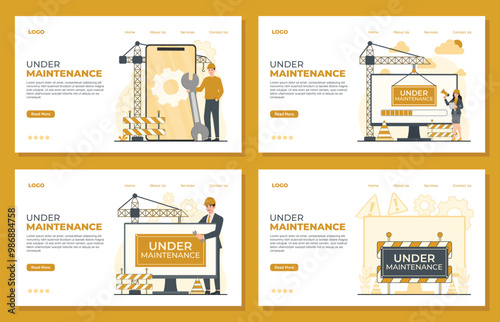 Under maintenance landing page template set. Error Website, Development and Update Webpages website under construction 