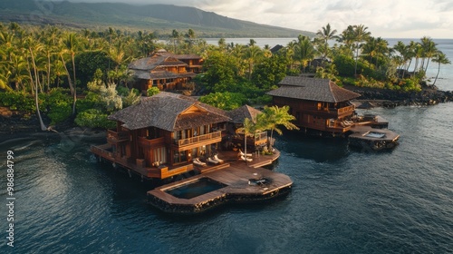 Luxury resort on Hawaii Island with private bungalows over the water photo