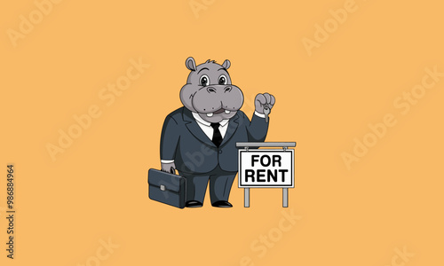 Hippo realtor in a suit holding a For Rent sign photo