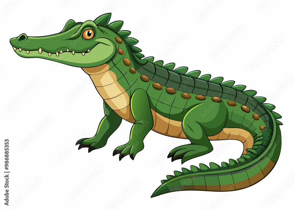 Fototapeta premium Playful Cartoon Crocodile on White Background,Adorable Cartoon Crocodile Isolated on White,Colorful Cartoon Crocodile Graphic