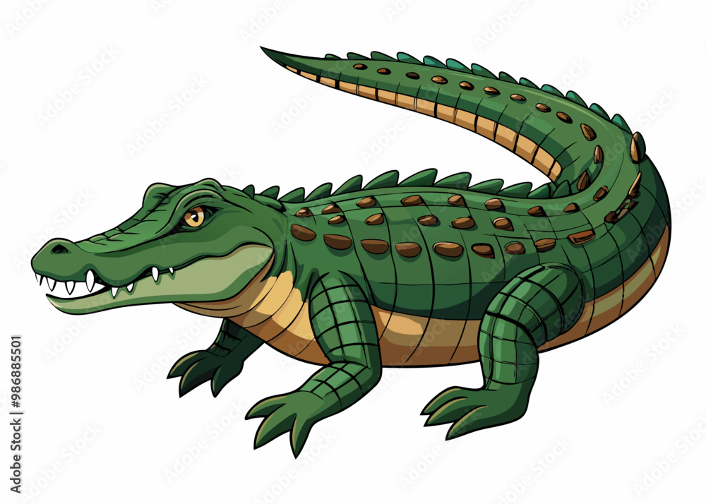 Obraz premium Playful Cartoon Crocodile on White Background,Adorable Cartoon Crocodile Isolated on White,Colorful Cartoon Crocodile Graphic