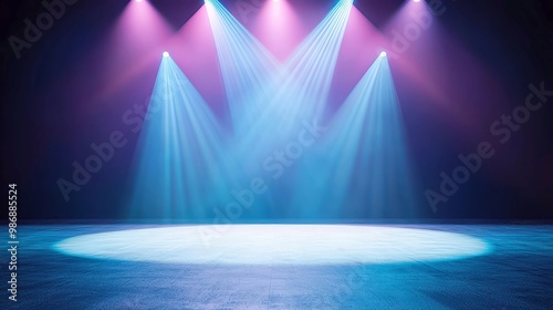 Vibrant Stage Illumination for Contemporary Dance, showcasing a spotlight on an empty stage, emphasizing artistic lighting elements with soft, diffused illumination for graceful movements. photo