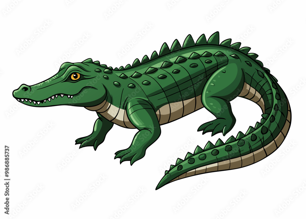 Fototapeta premium Playful Cartoon Crocodile on White Background,Adorable Cartoon Crocodile Isolated on White,Colorful Cartoon Crocodile Graphic