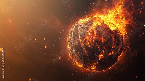 Global Warming Visualization: 3D Globe Amidst Fiery Background Illustrating Impact of Extreme Heat on Earth's Climate