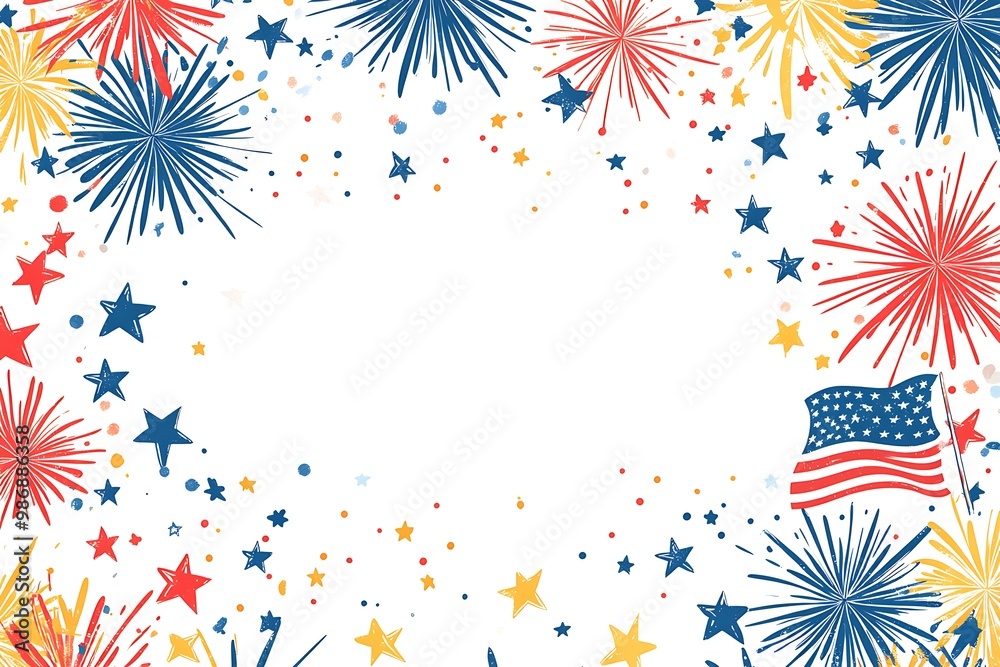 Fourth of July banner. USA flag and fireworks explosions. Independence day national holiday we are closed template. Fourth of July banner. USA flag and fireworks explosions. Independence day national holiday we are closed template.