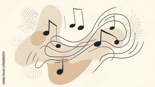 Continuous line art of music notes with an abstract and minimalist design.