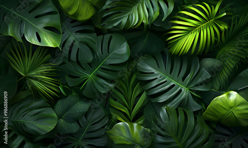 Nature leaves, green tropical forest, backgound concept