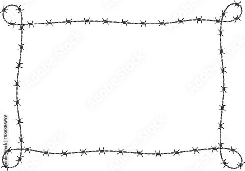 Barbed wire frame corner, coiled into rectangle and Knotted shape at the corner.