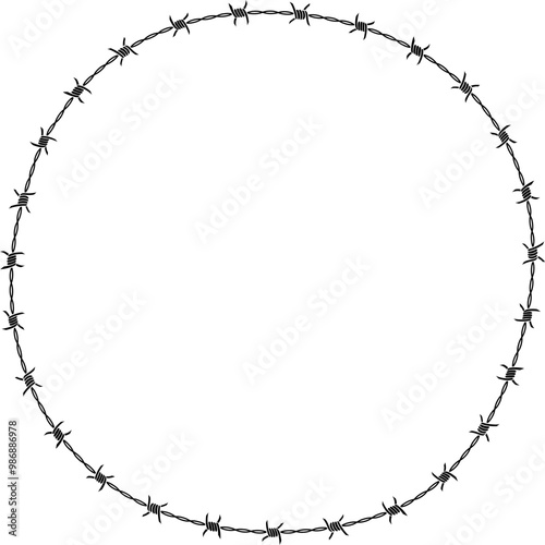 Barbed wire frame corner, coiled into circle shape.