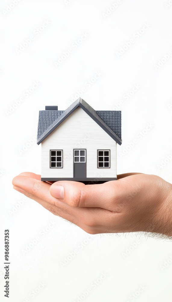 A hand holding a miniature house, symbolizing home ownership and real estate investment. A hand holding a miniature house, symbolizing home ownership and real estate investment.