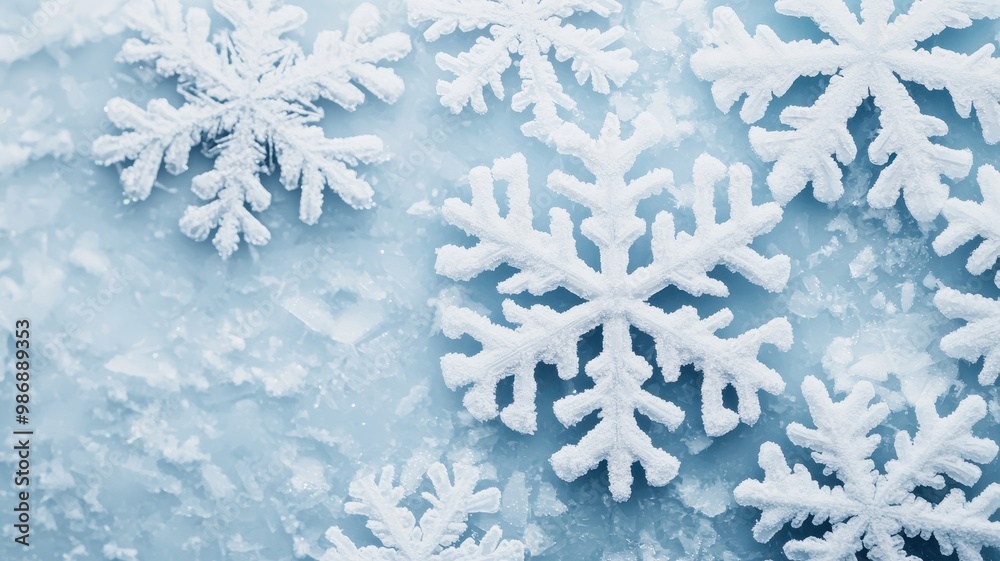 Collection of white snowflakes on a blue background, showcasing unique designs and textures. Collection of white snowflakes on a blue background, showcasing unique designs and textures.